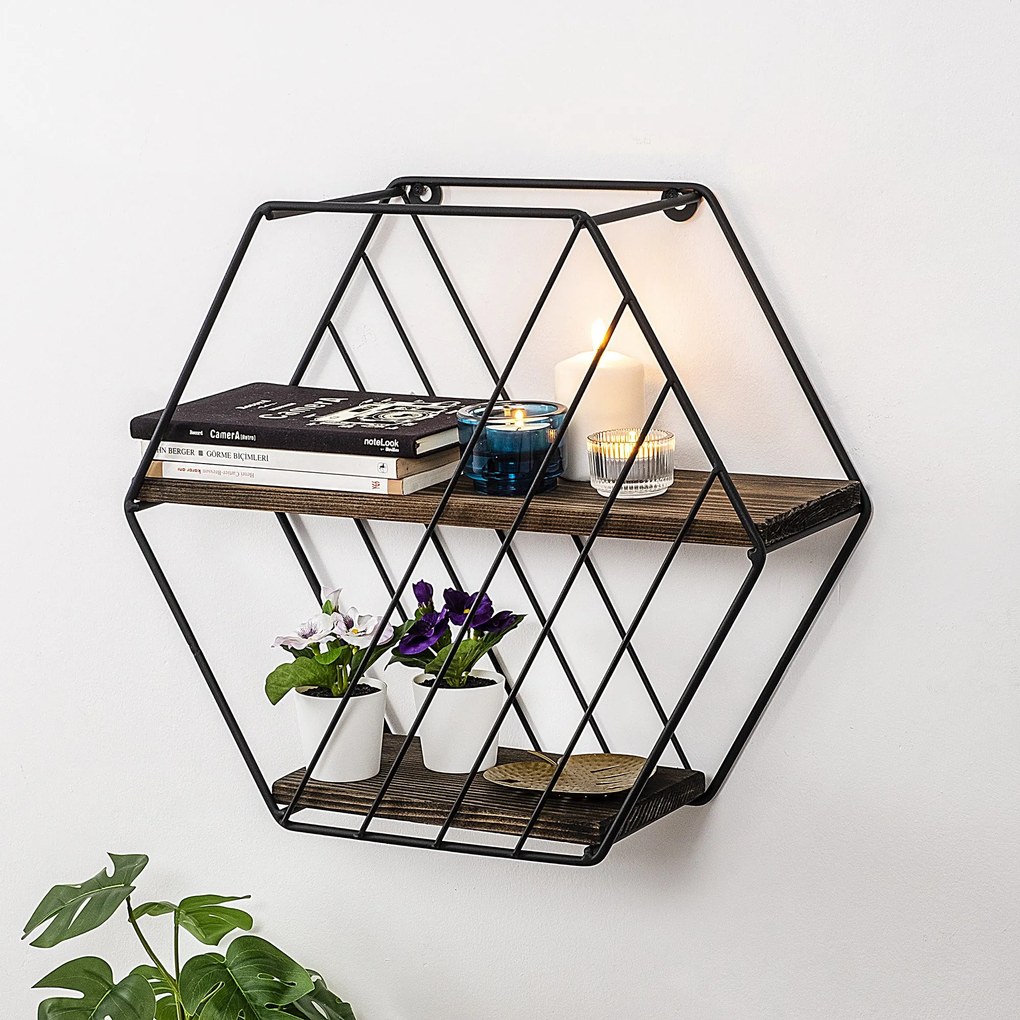 Prateleira de Parede Liliales – Preto Nogueira Escuro – 44x40x15 cm |