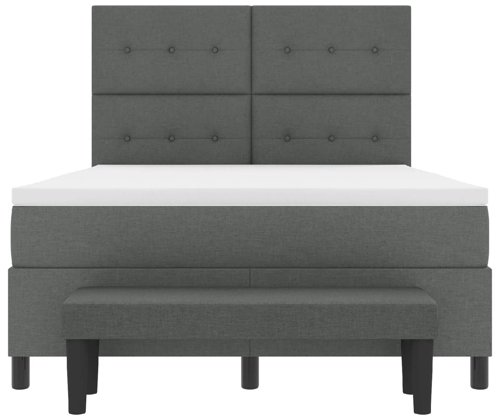 Cama Box Spring com Colchão e Banco Cinza Escuro 140x190 cm Tecido