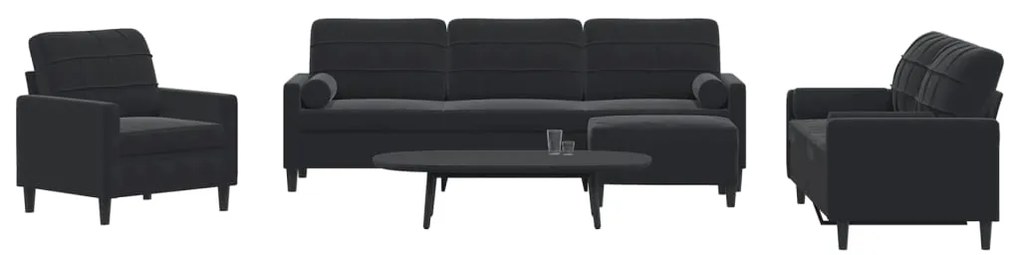 4 pcs conjunto de sofás com almofadões e rolos veludo preto