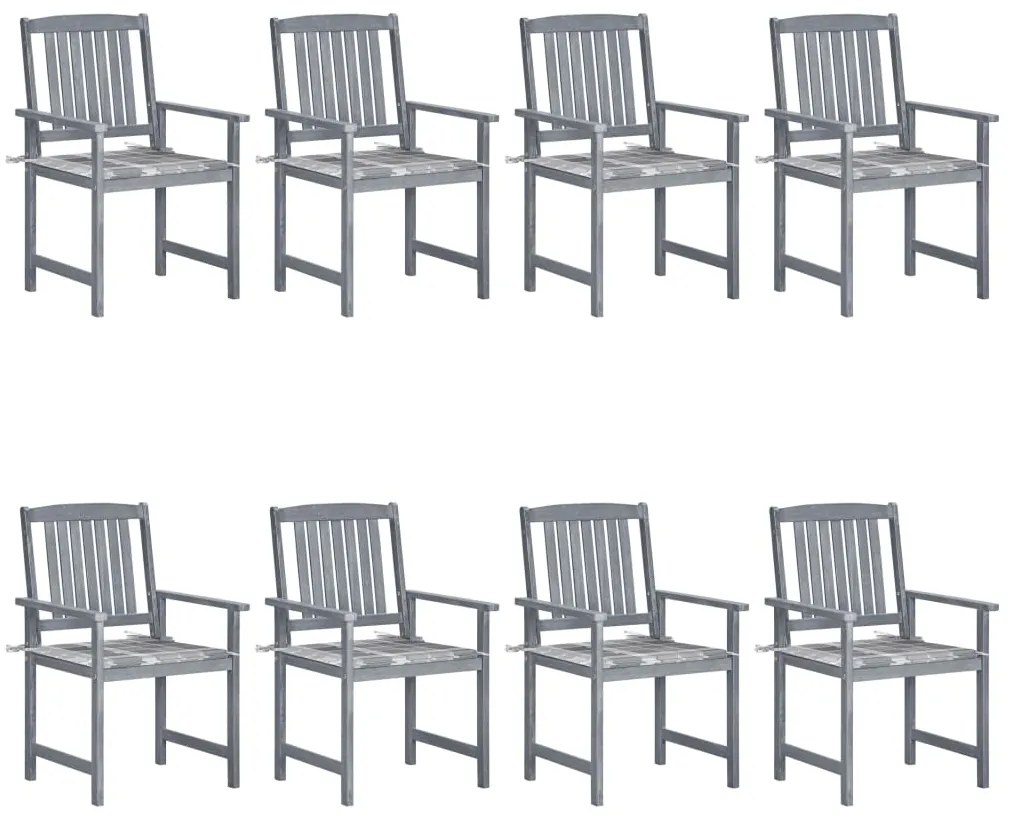 Cadeiras de jardim c/ almofadões 8 pcs acácia maciça cinzento