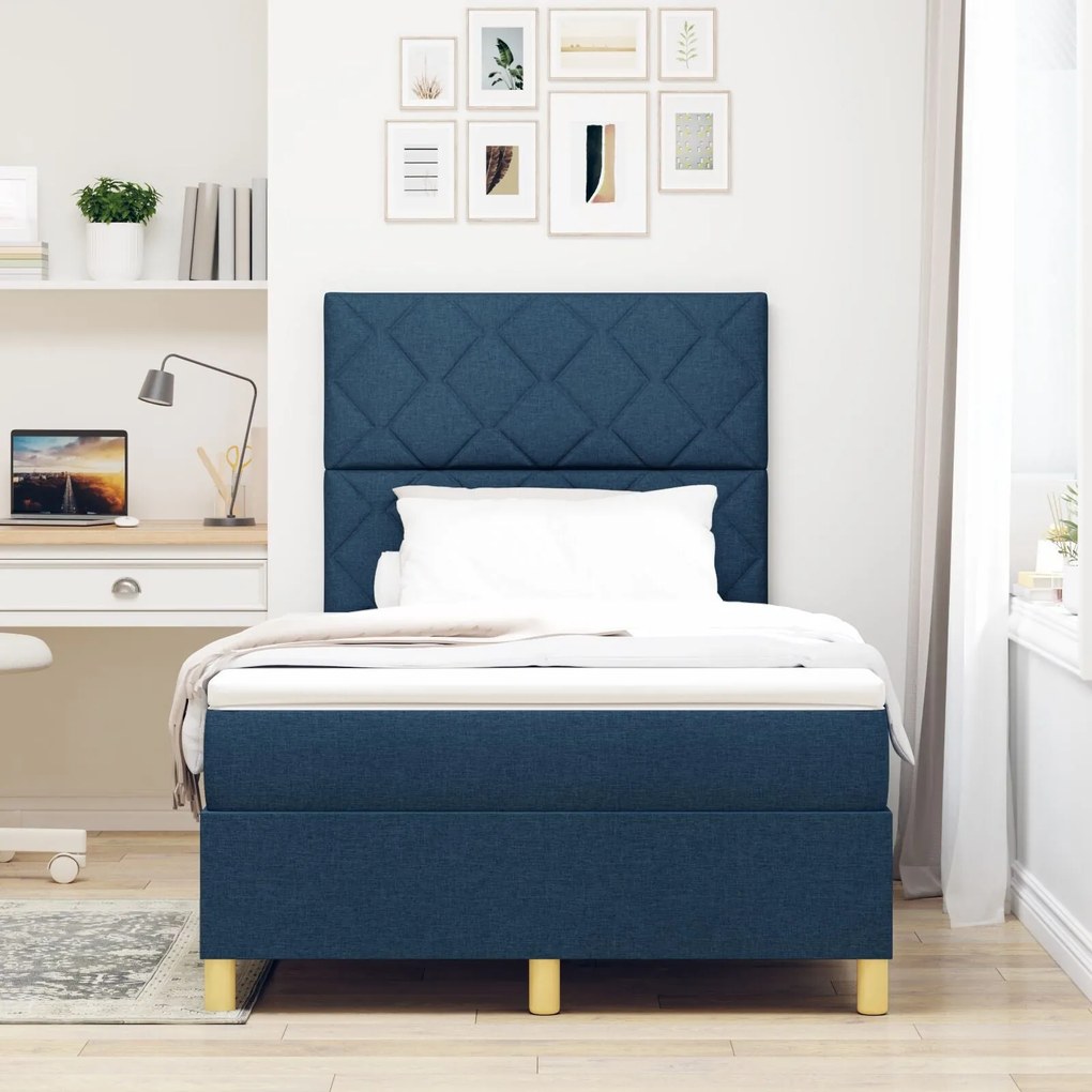 Cama Box com Colchão e LED Azul 120x190 cm Tecido