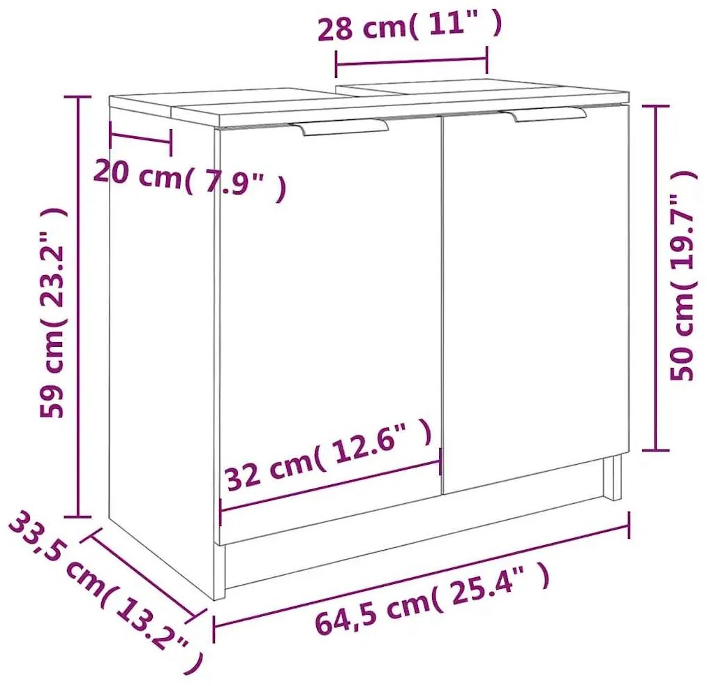 Armário casa de banho 64,5x33,5x59 cm madeira sonoma cinza