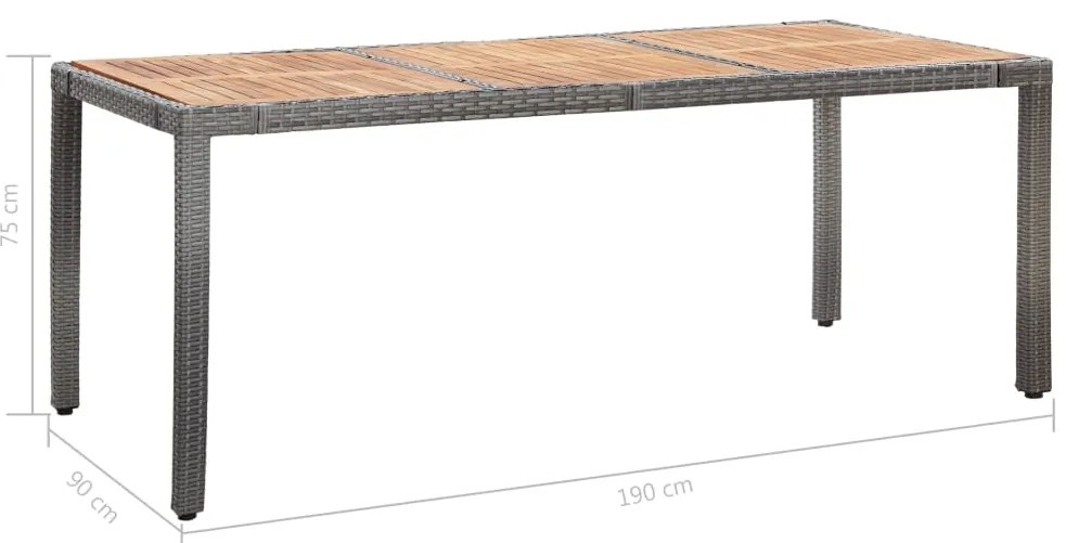9 pcs conjunto jantar exterior c/ almofadões vime PE cinzento
