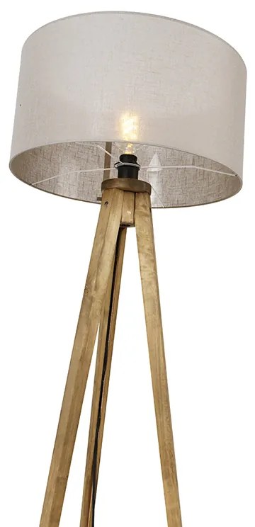 Candeeiro de pé vintage rústico em madeira com cúpula bege 50 cm - Tripod Classic Rústico