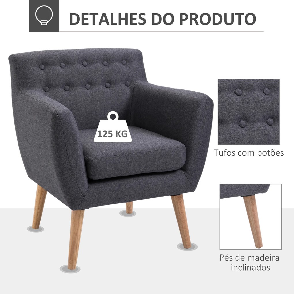 Poltrona de Sala de Estar Poltrona para Dormitório com Apoio para os Braços e Pés de Madeira 68x58,5x76 cm Cinza Escuro