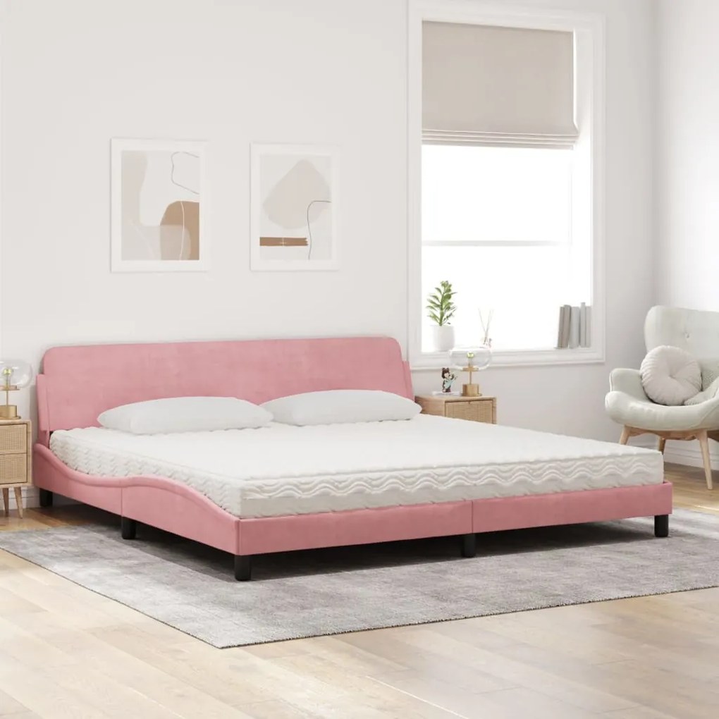 Cama com colchão 200x200 cm veludo rosa