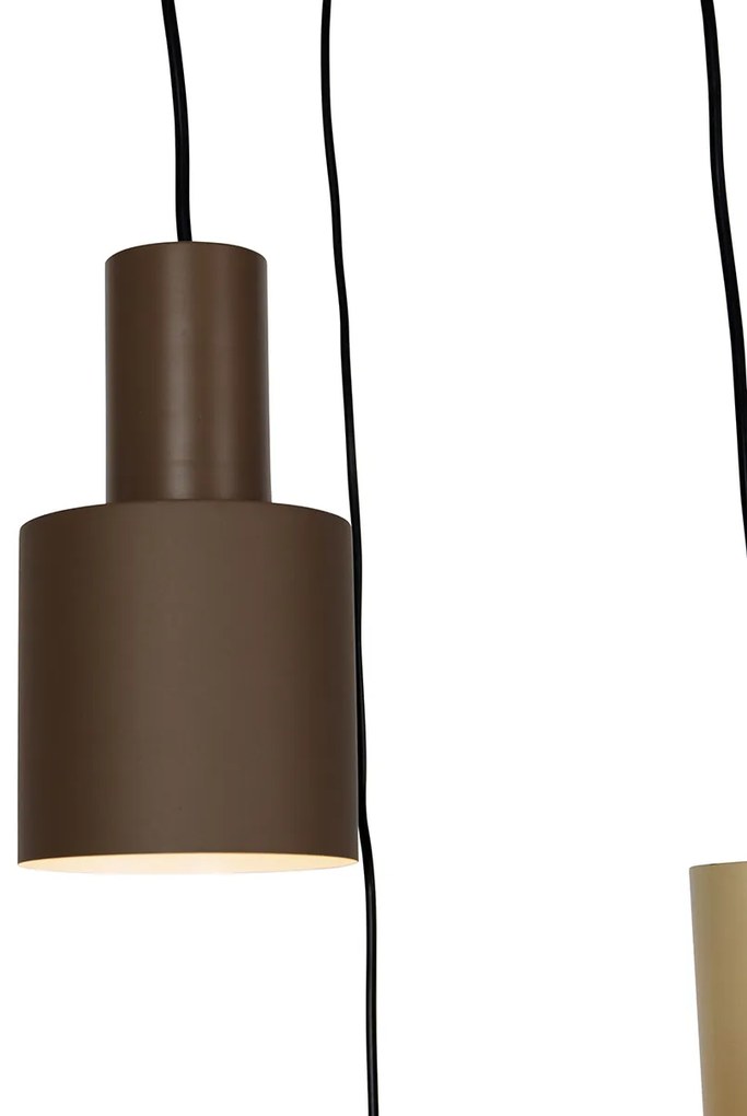 Candeeiro suspenso bronze com 3 luzes cinza e bege - Ans Moderno