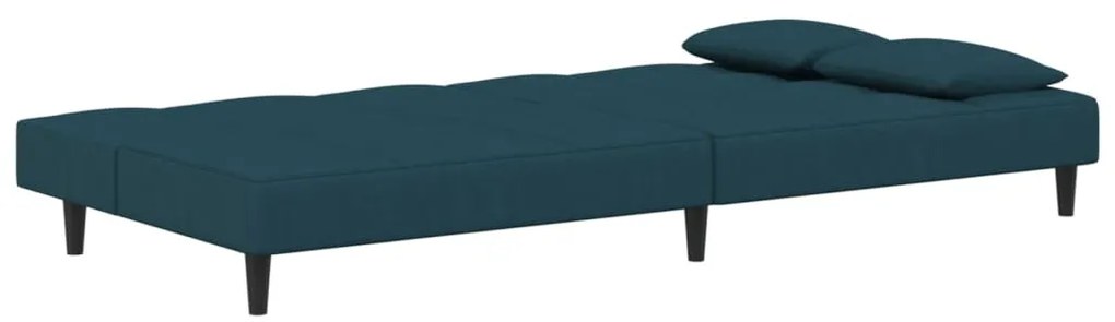 Sofá-cama 2 lugares com duas almofadas veludo azul