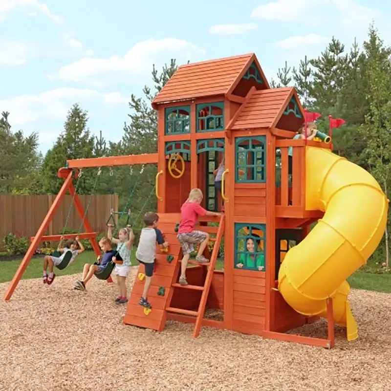 Parque infantil exterior madeira com escorrega e baloiço Canyon Ridge