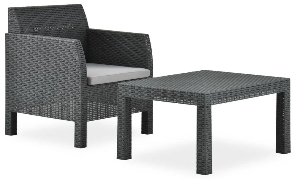 vidaXL 2 pcs conjunto lounge de jardim com almofadão vime PP antracite