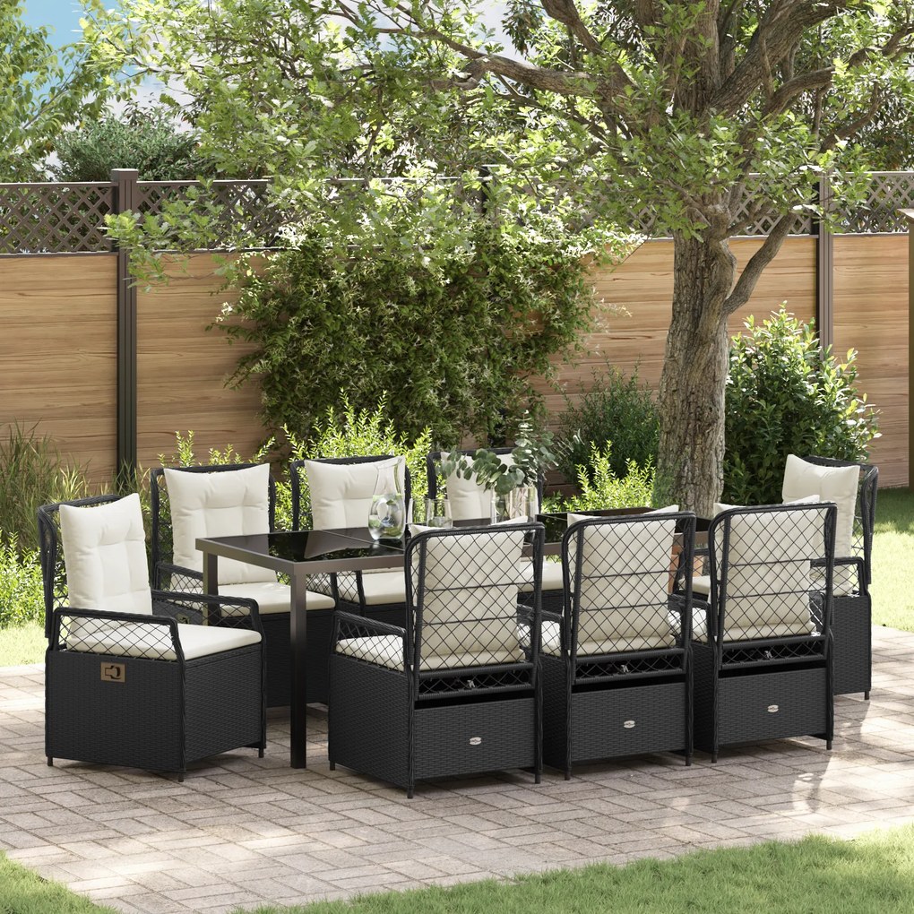 vidaXL Conjunto de Jantar de Jardim de 9 Peças Preto Rattan Poliéster