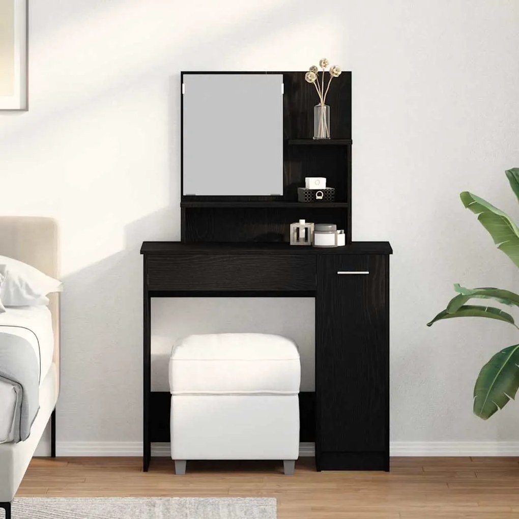 Mesa de Maquilhagem em Carvalho Preto com Espelho - 86,5 x 35 x 136 cm