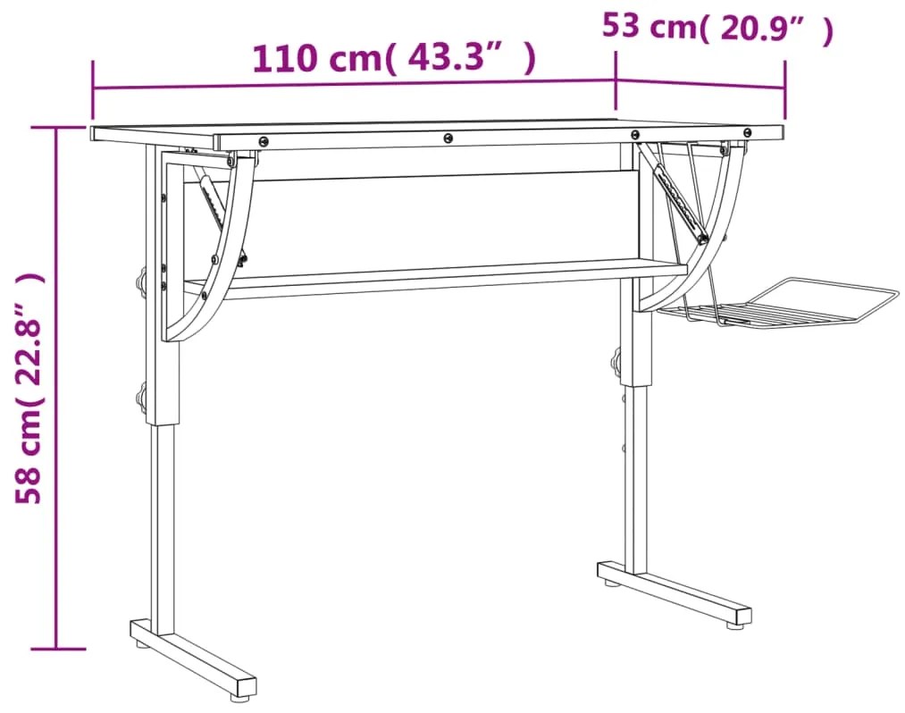 Secretária 110x53x(58-87) cm derivados madeira/aço branco/cinza