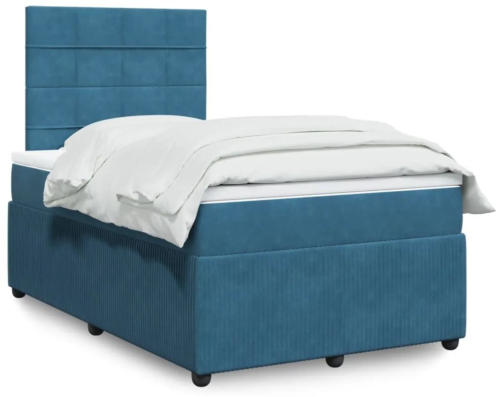 Cama boxspring com colchão 120x190 cm veludo azul-escuro