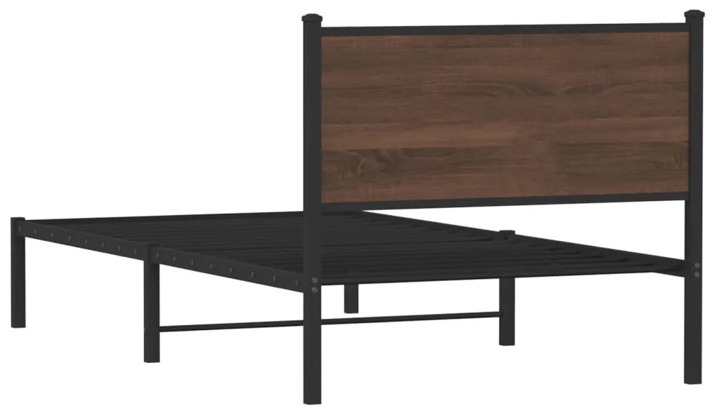 Estrutura de cama sem colchão 107x203cm metal carvalho castanho
