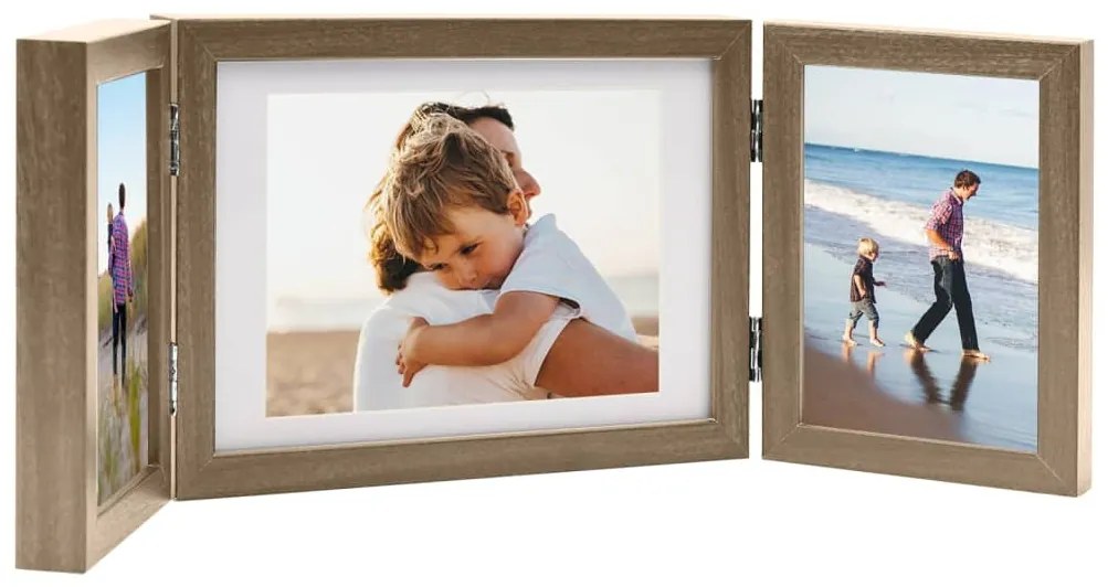 vidaXL Moldura com três dobras 22x15 cm+2x(10x15 cm) castanho-claro
