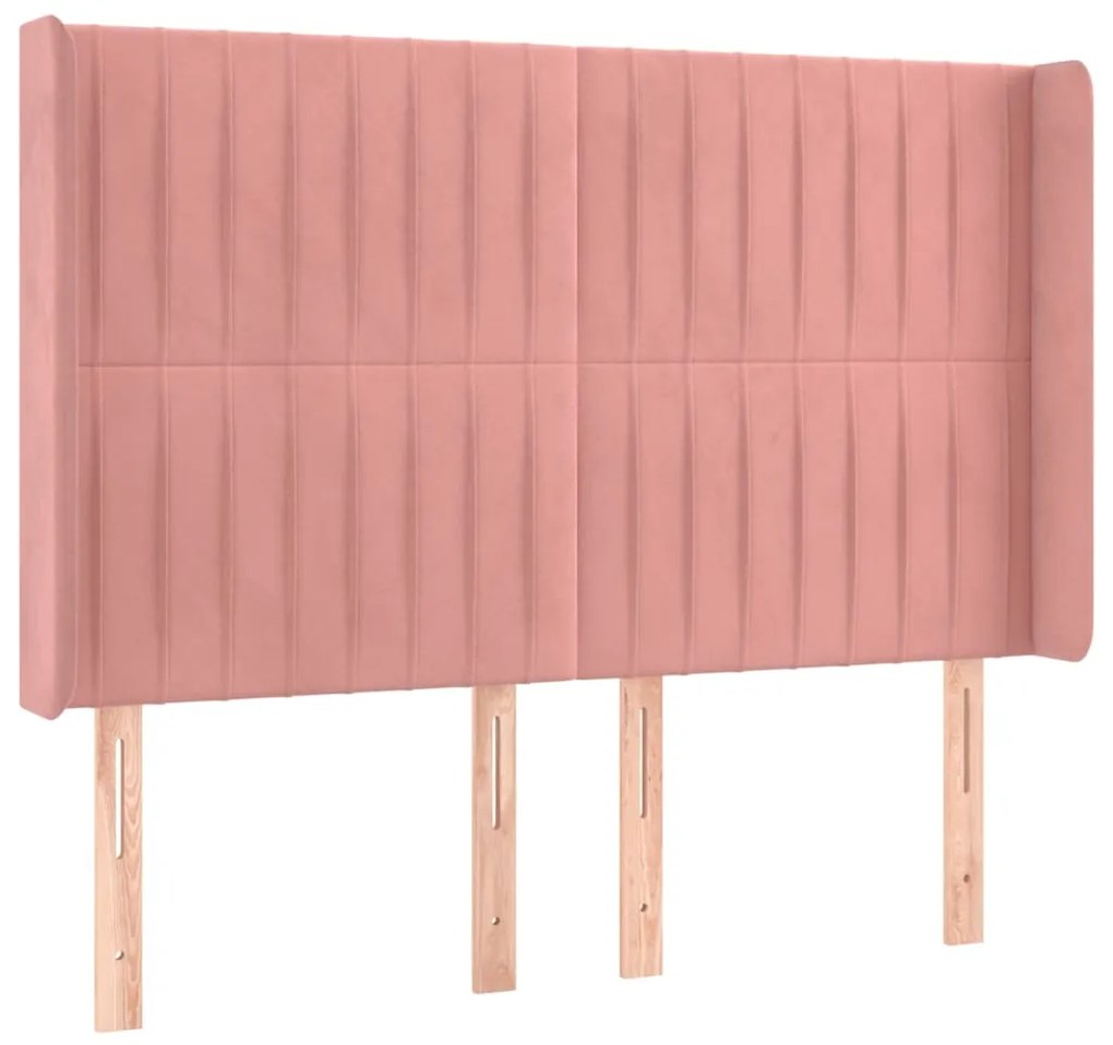 Cama box spring c/ colchão/LED 140x200 cm veludo rosa