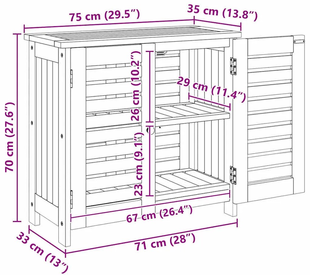 Armário de Jardim com armazenamento com porta Castanho 78 x 36.5 x 78c