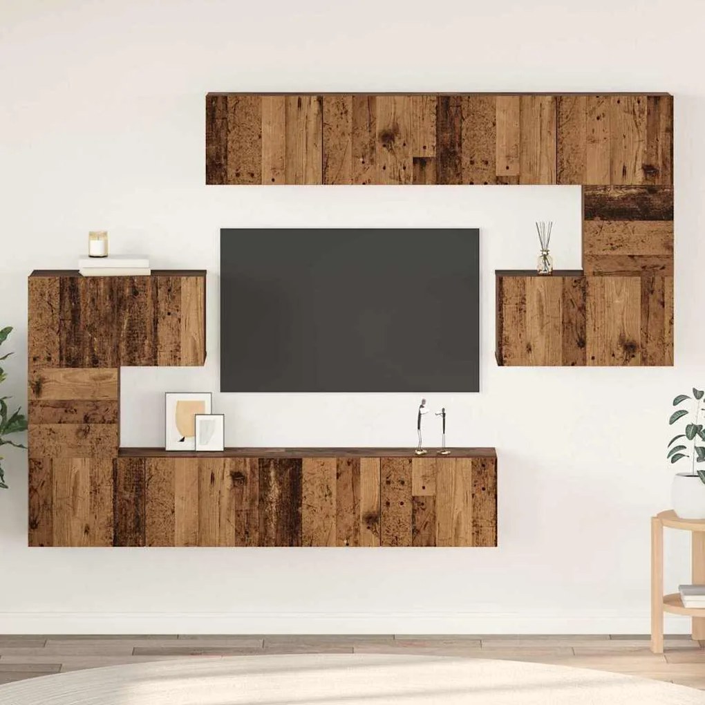 vidaXL Conjunto de móvel de TV 8 pcs Madeira antiga 80 x 30 x 30 cm