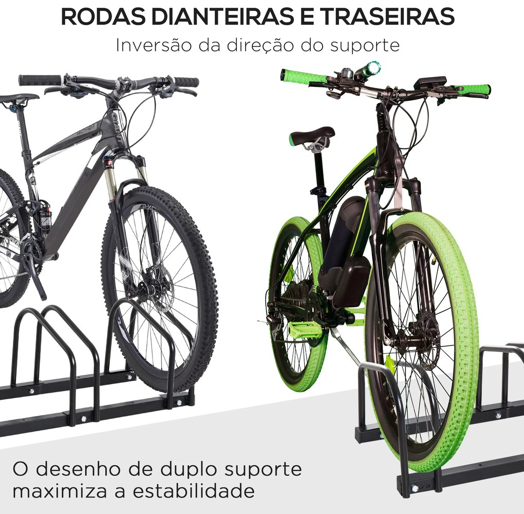 HOMCOM Estacionamento para 6 Bicicletas Suporte de Aço para Estacionar Bicicletas no Chão para Interior e Exterior 179x33x27 cm Preto
