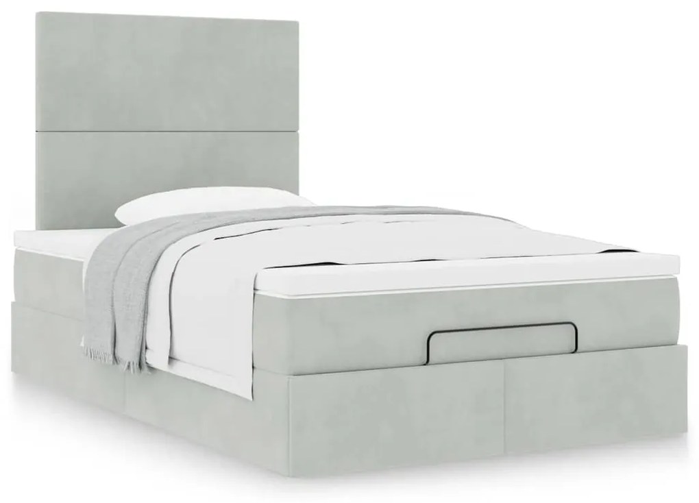 Estrutura de cama otomana com colchões cinza claro Veludo