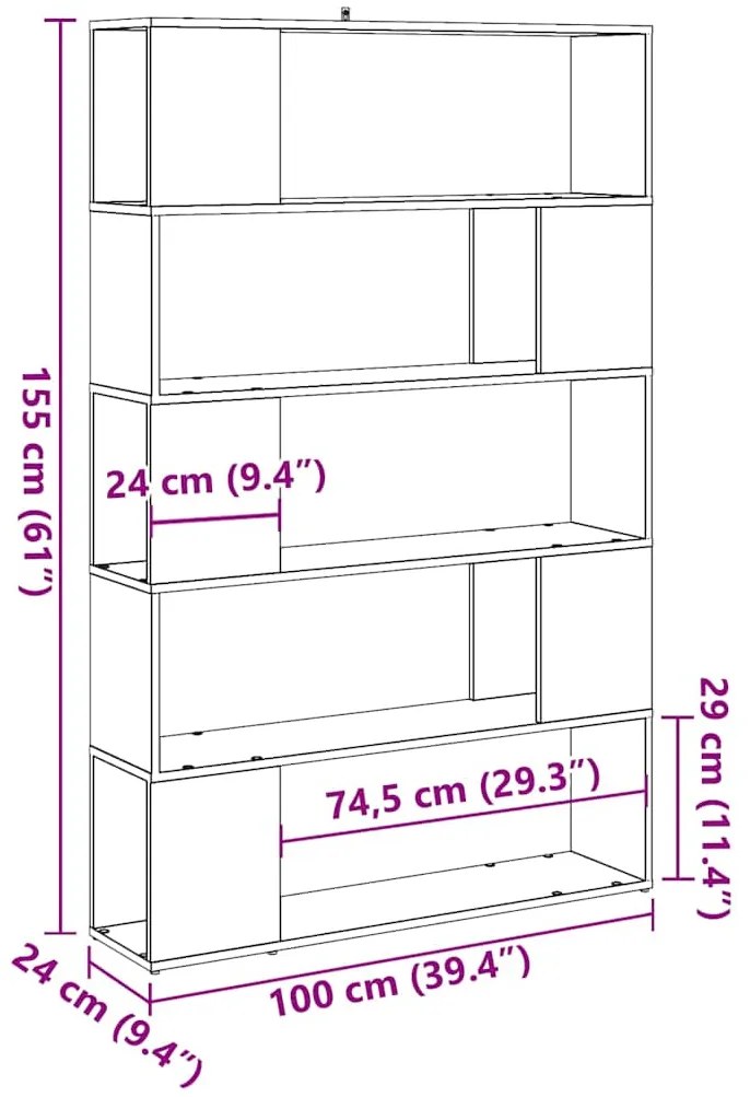Armário/divisória de quarto carvalho artesanal 100x24x155 cm