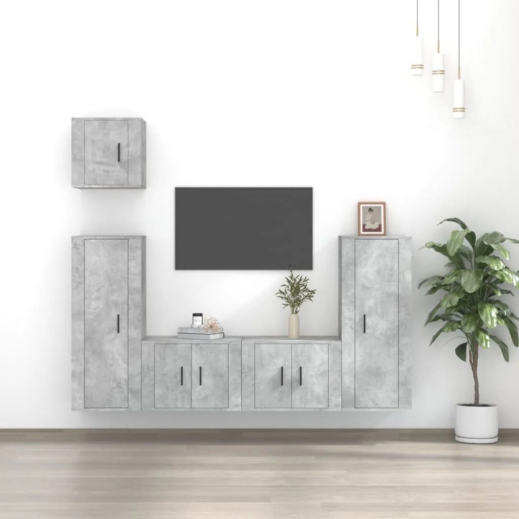 vidaXL Conjunto móveis de TV 5 pcs madeira processada cinzento cimento