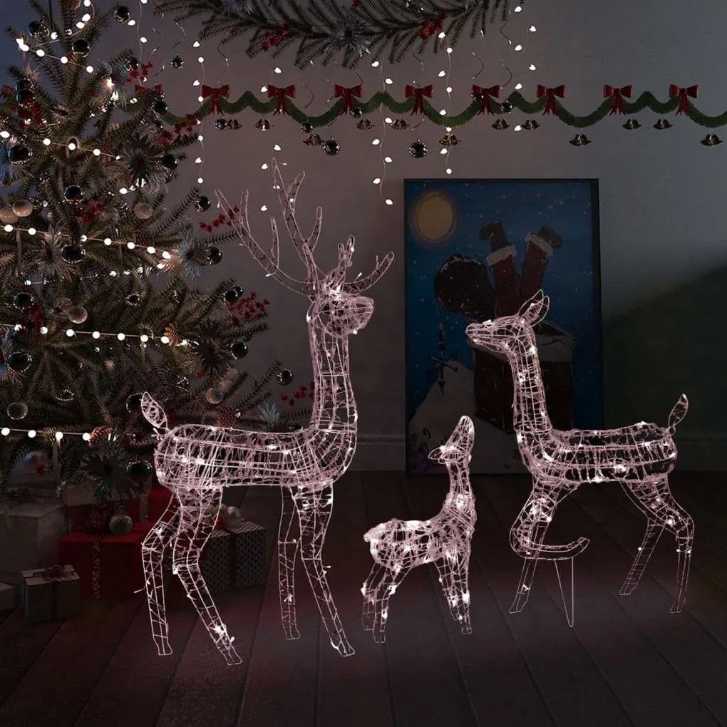 Família de renas decorativa 300 LEDs acrílico branco quente