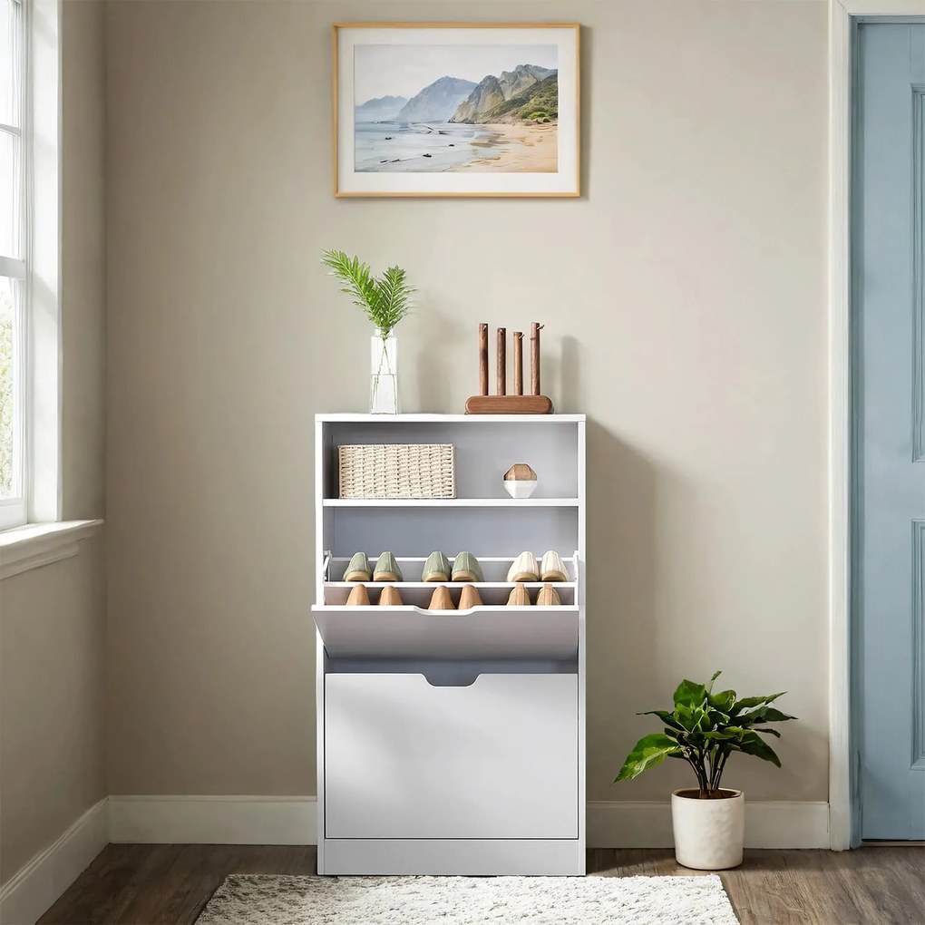 Sapateira com 2 portas, sapateira, prateleira para sapatos 60 x 24 x 102 cm branco