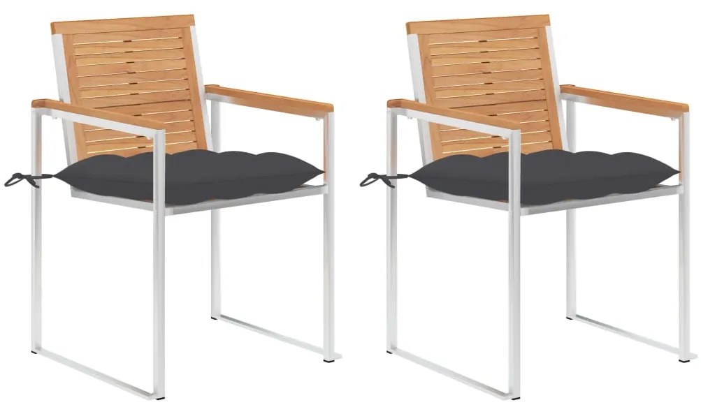 vidaXL Cadeiras de jardim com almofadões 2 pcs teca maciça e aço