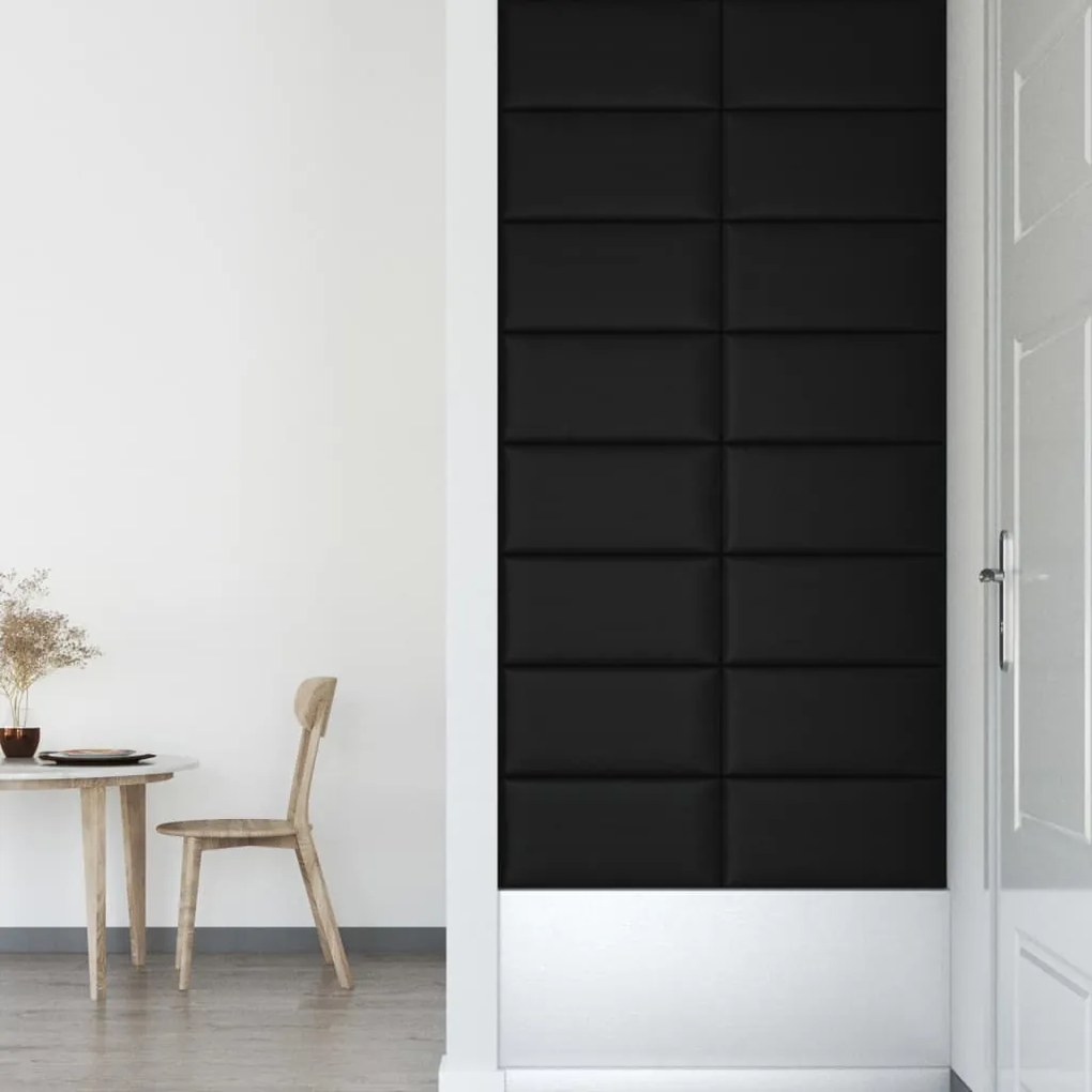 Painel de parede 12 pcs 60x30 cm couro artificial 2,16 m² preto