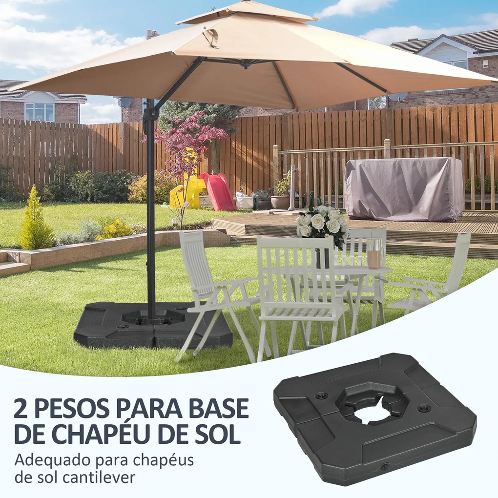 2 Pesos para Base de Chapéu de Sol Recarregáveis de Areia 110 kg ou Água 70 kg para Base Cruzada de Chapéu de Sol Cantilever para Jardim Varanda Exter