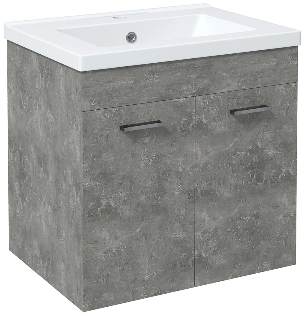 kleankin Móvel Casa de Banho com Lavatório Cerâmico Móvel Casa de Banho de Parede com 2 Portas e Prateleira Ajustável 60x45,5x60 cm Cinza