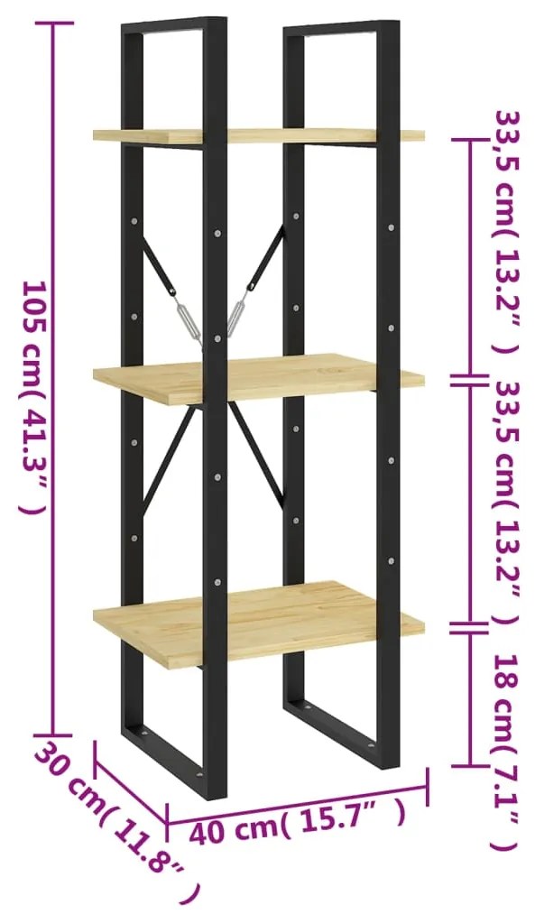 Estante c/ 3 prateleiras 40x30x105 cm pinho maciço