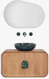 Conjunto De Móvel De Casa De Banho Suspenso 95x45 Cm Em Madeira De Manga E Pedra Natural Kivalina Mármore Verde Udaipur - Madeira - Sklum