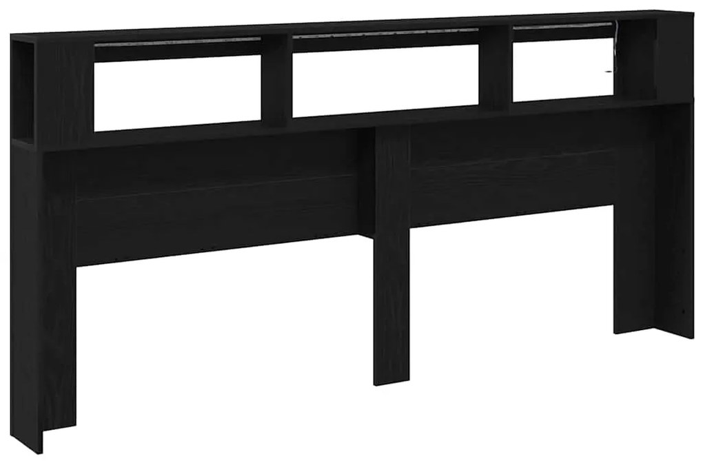 Cabeceira de Armazenamento vidaXL com Luzes LED Madeira Preta 220x18,5