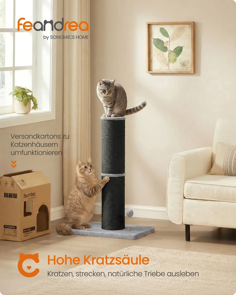 Arranhador para gatos com 85 cm de altura, tronco em sisal XXL, Preto