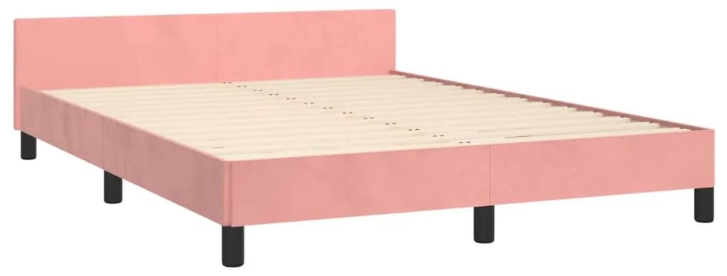 Estrutura de cama c/ cabeceira 140x200 cm veludo rosa