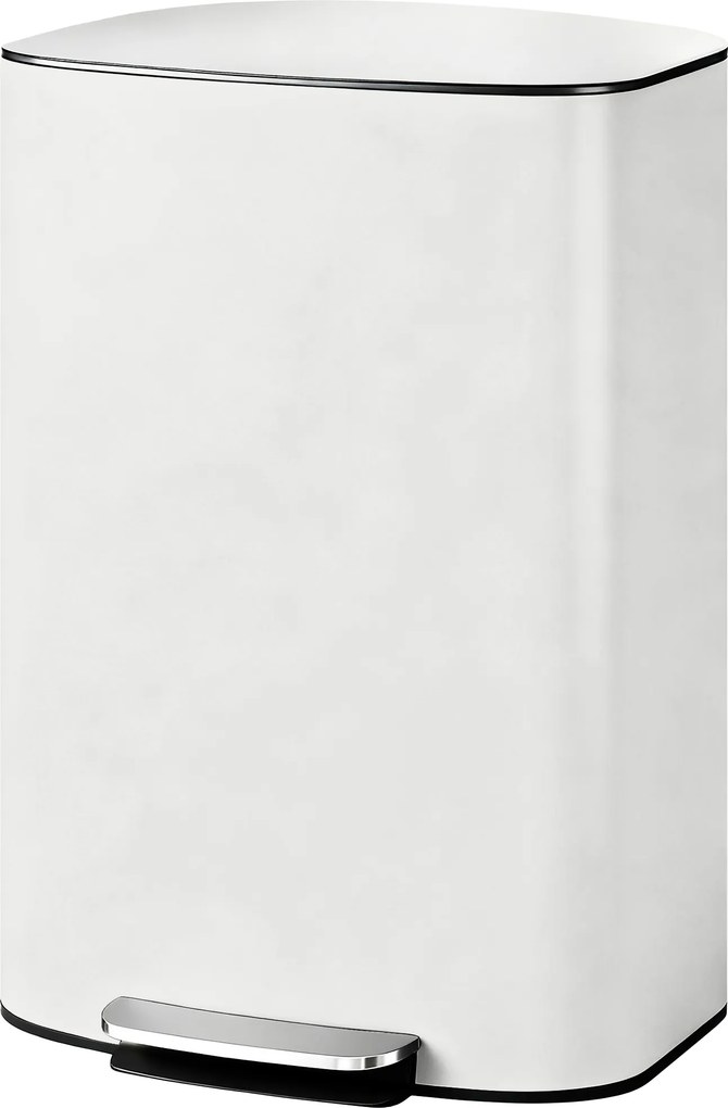 Caixote do lixo de cozinha de 50 L, com pedal, balde interior removível, tampa com fecho suave, 45,1 x 36,5 x 62,6 cm, branco creme