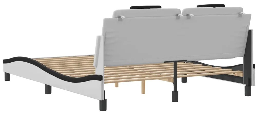 Estrutura cama c/ cabeceira 160x200 couro artif. branco/preto