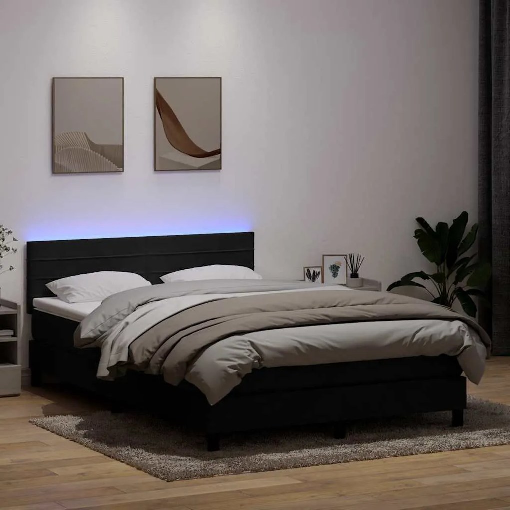 vidaXL Cama box spring c/ colchão e LED 140x220 cm veludo preto