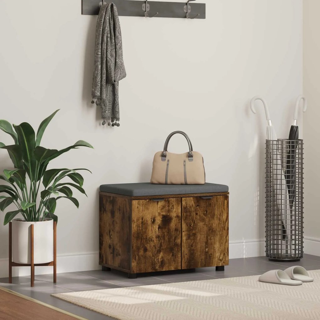 vidaXL Banco de Hall com almofada Carvalho Defumado 60 x 38 x 46 cm