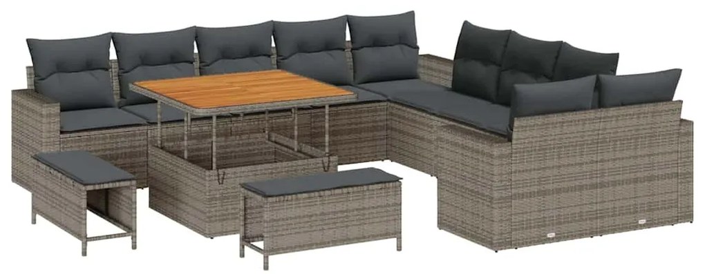 Conjunto de Sofá de Jardim de 13 Peças com Almofadas Cinza em Rattan S