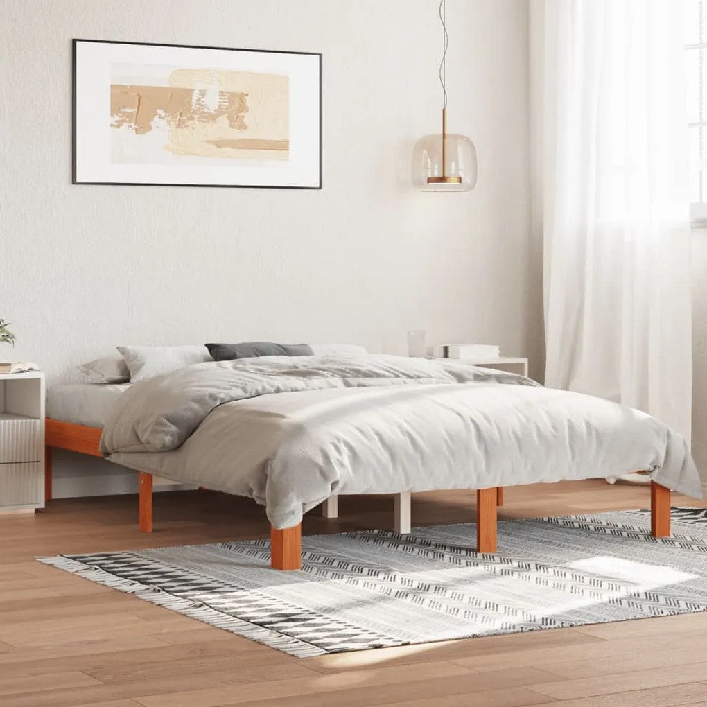 Cama sem colchão 120x190 cm madeira pinho maciça castanho-mel