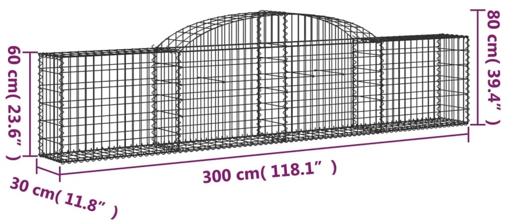 Cestos gabião arqueados 12pcs 300x30x60/80 cm ferro galvanizado