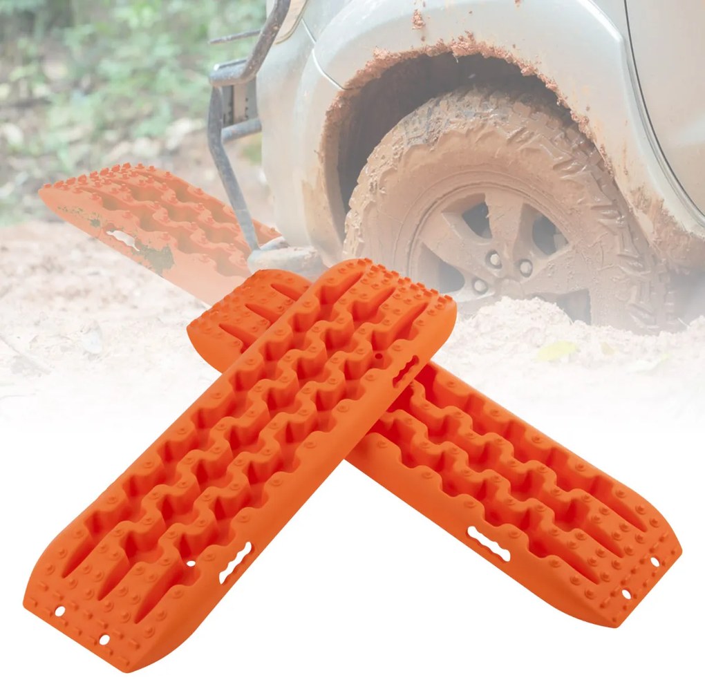 Placas de tração off-road todo o terreno de tração 2 peças para extração e recuperação de veículos de neve Lama 107 x 31 x 7 cm Laranja