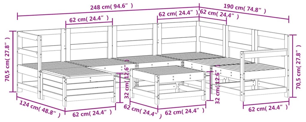 8 pcs conjunto sofás de jardim pinho maciço