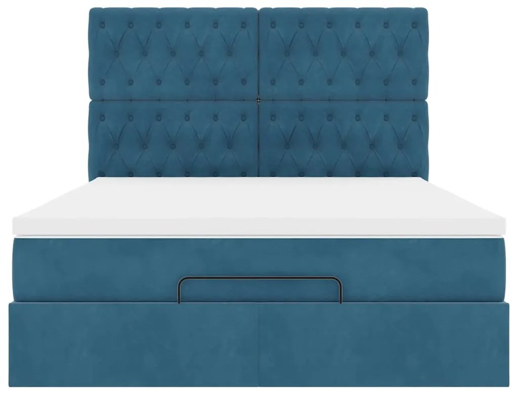 Estrutura cama otomana colchões 140x190 cm veludo azul escuro