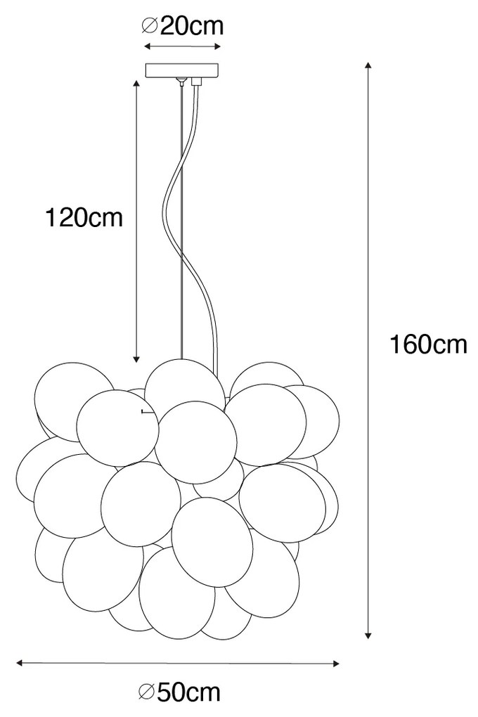 Candeeiro suspenso Art Déco preto com vidro opala redondo de 8 luzes - Uvas Design,Art Deco