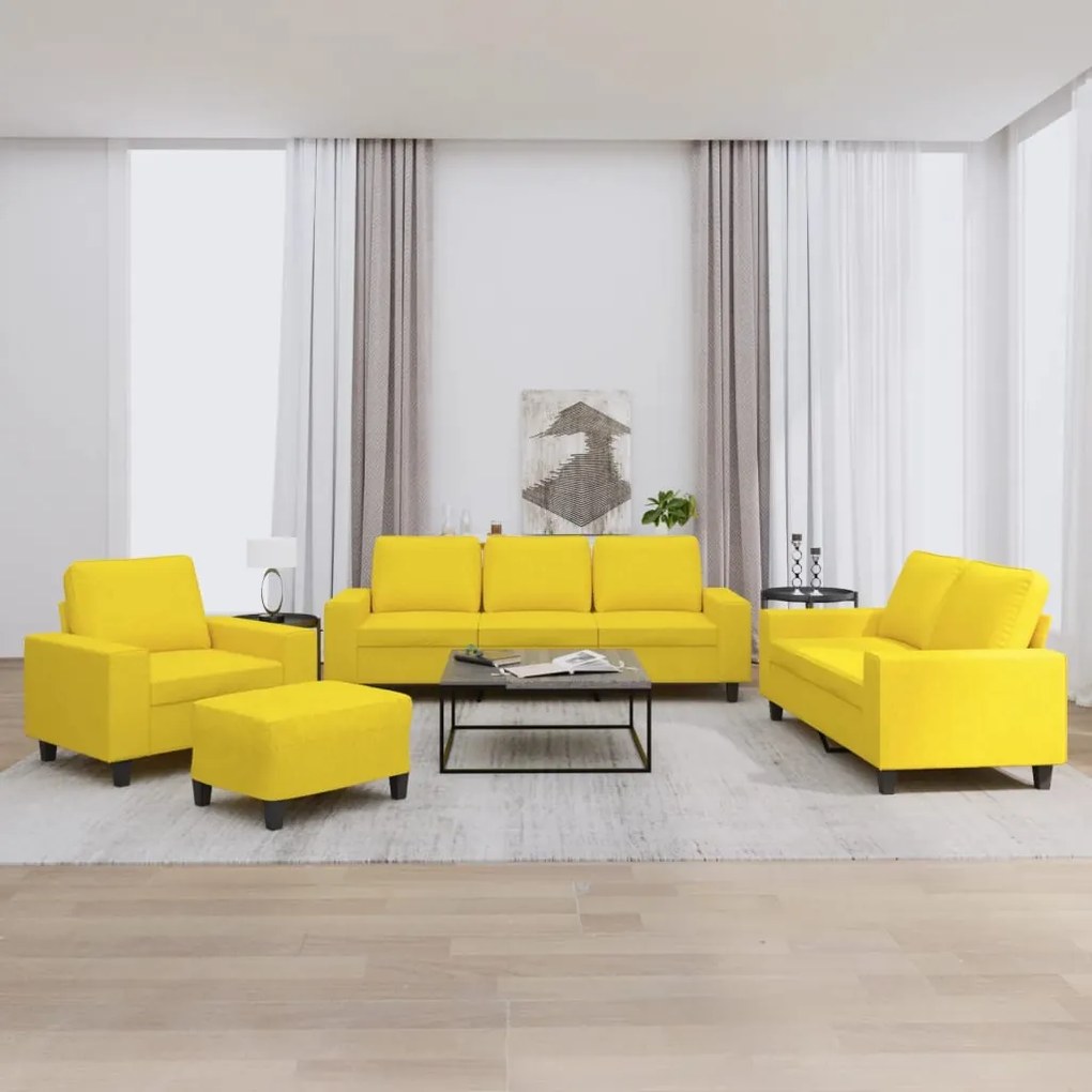 vidaXL 4 pcs conjunto de sofás tecido amarelo-claro
